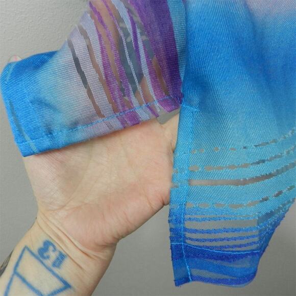 Erin London ELCC Sheer Burnout Striped Blouse Plus Size 1X Blue Multicolor Top - Picture 12 of 16